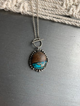 Load image into Gallery viewer, Large toggle turquoise inlay and wood cabochon pendant necklace