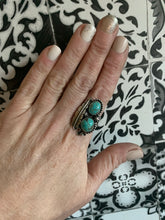 Load image into Gallery viewer, Double trouble turquoise leaf ring