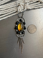 Load image into Gallery viewer, Amazing amber double halo dangle necklace