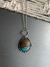 Load image into Gallery viewer, Large toggle turquoise inlay and wood cabochon pendant necklace