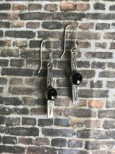 Load image into Gallery viewer, Black onyx stamped bar earrings