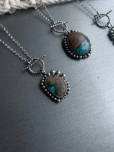 Load image into Gallery viewer, Toggle turquoise inlay and wood cabochon pendant necklace