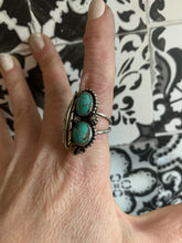 Load image into Gallery viewer, Double trouble turquoise leaf ring