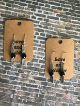 Load image into Gallery viewer, Black onyx stamped bar earrings