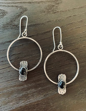 Load image into Gallery viewer, Black onyx fan hoop earrings