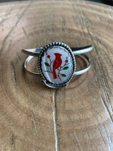 Load image into Gallery viewer, Vintage mother of pearl cardinal cuff bracelet