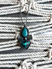 Load image into Gallery viewer, Sacred heart double turquoise pendant necklace