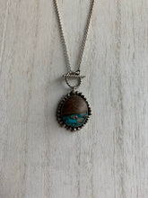 Load image into Gallery viewer, Large toggle turquoise inlay and wood cabochon pendant necklace