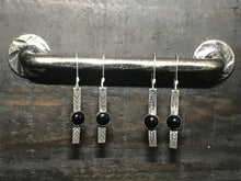 Load image into Gallery viewer, Black onyx stamped bar earrings