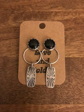 Load image into Gallery viewer, Black onyx post and dangle earrings (rectangle)
