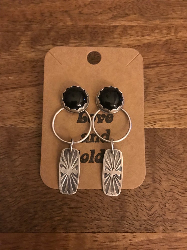 Black onyx post and dangle earrings (rectangle)