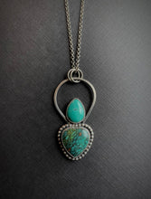 Load image into Gallery viewer, Turquoise double cabochon sacred heart pendant necklace
