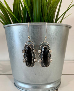 Long oval black onyx earrings