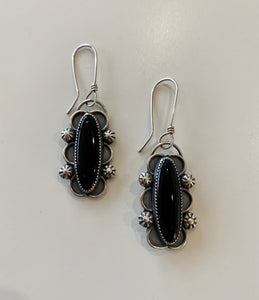 Long oval black onyx earrings