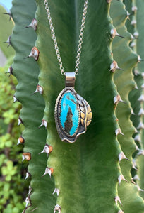 Turquoise and leaf pendant necklace