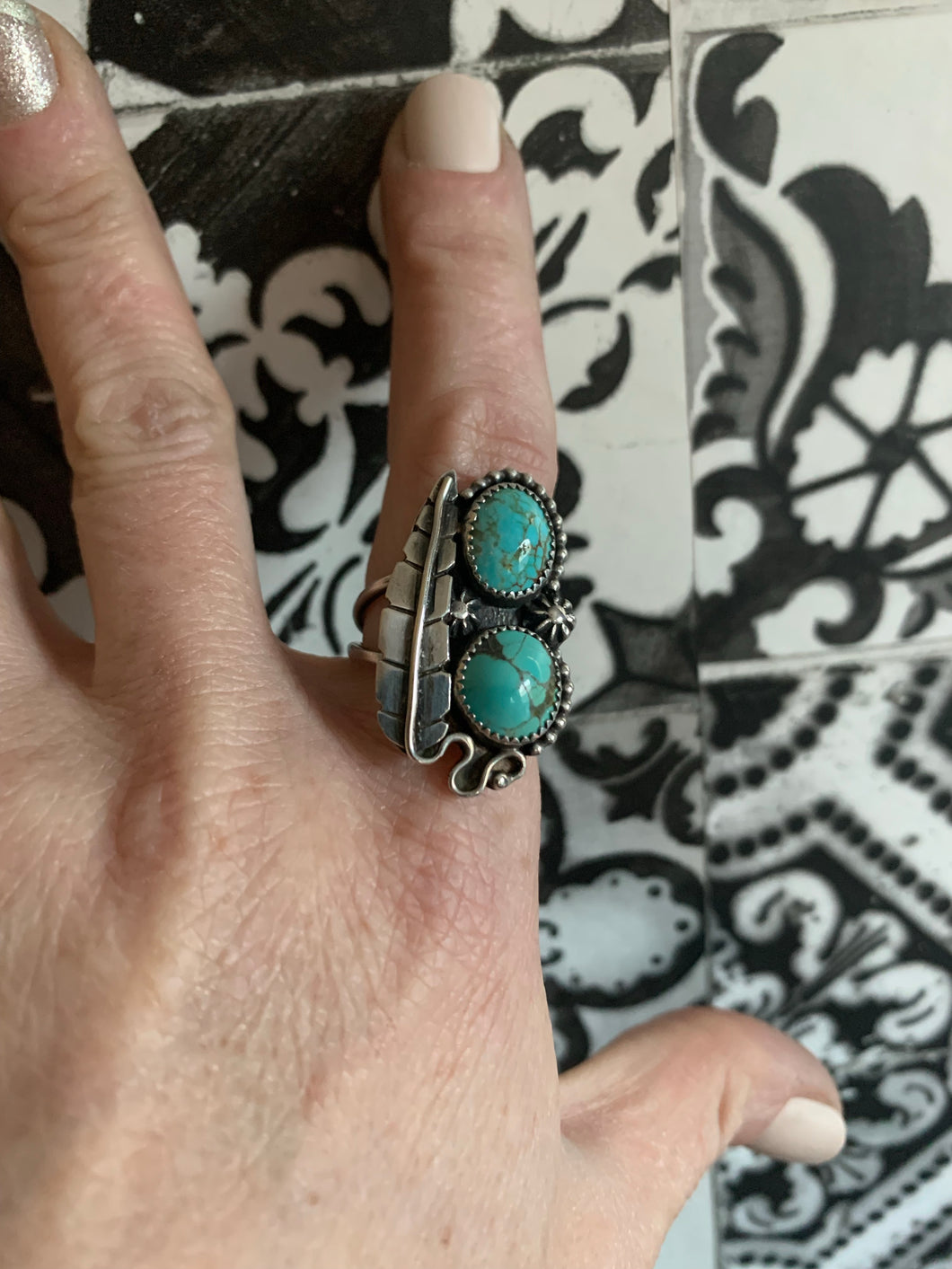 Double trouble turquoise leaf ring