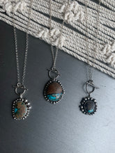 Load image into Gallery viewer, Mini toggle turquoise inlay and wood cabochon pendant necklace
