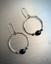 Load image into Gallery viewer, Large black onyx star hoop earrings
