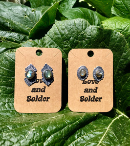 Oval labradorite post earrings