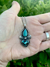 Load image into Gallery viewer, Sacred heart double turquoise pendant necklace
