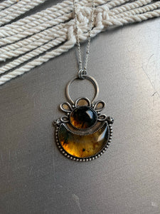 Amber flower moon power necklace