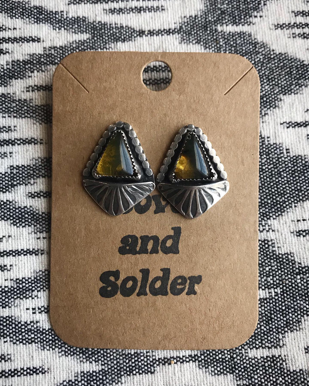 Amber triangle post earrings