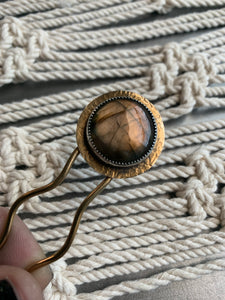 Labradorite brass hair pin