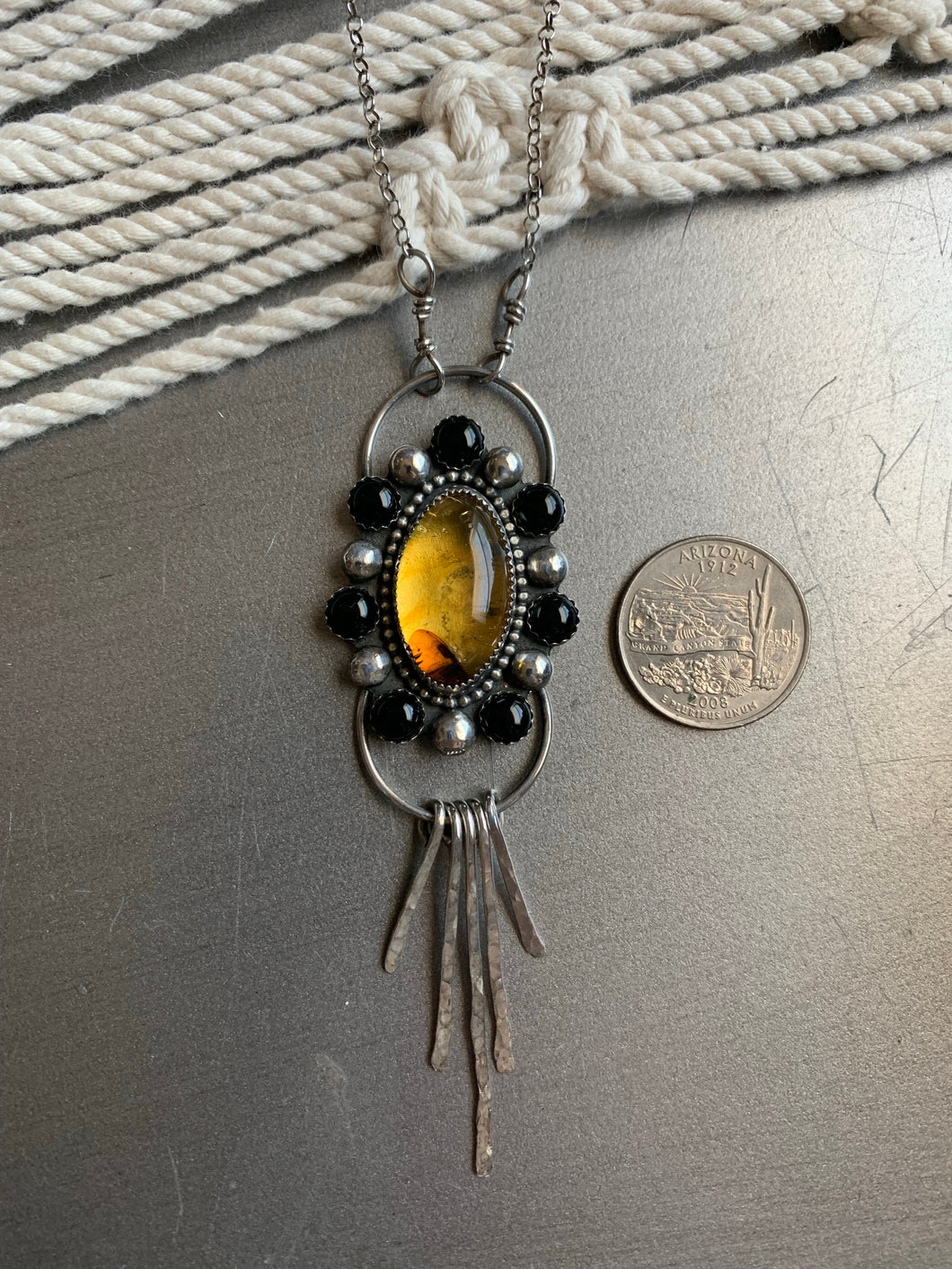 Amazing amber double halo dangle necklace