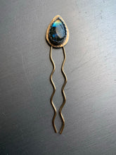 Load image into Gallery viewer, Labradorite tear brass hair pin
