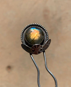 Sterling silver labradorite flower hair pin