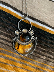 Amber flower moon power necklace