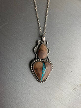 Load image into Gallery viewer, Sacred heart turquoise inlay and wood pendant necklace
