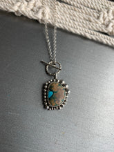 Load image into Gallery viewer, Toggle turquoise inlay and wood cabochon pendant necklace
