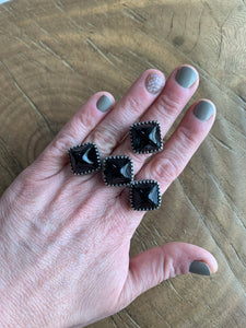 Fancy vintage black glass pyramid ring