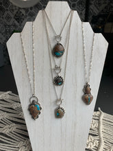 Load image into Gallery viewer, Sacred heart turquoise inlay and wood pendant necklace
