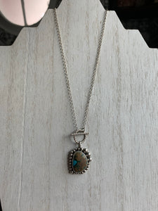 Toggle turquoise inlay and wood cabochon pendant necklace