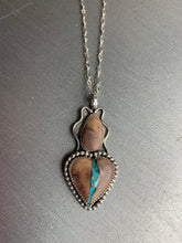 Load image into Gallery viewer, Sacred heart turquoise inlay and wood pendant necklace
