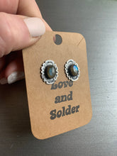 Load image into Gallery viewer, Oval labradorite post earrings
