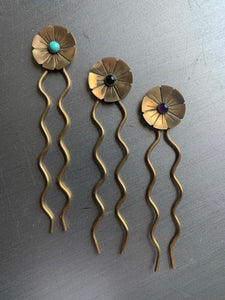 Brass flower hair pin