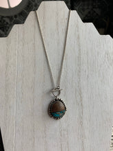 Load image into Gallery viewer, Large toggle turquoise inlay and wood cabochon pendant necklace
