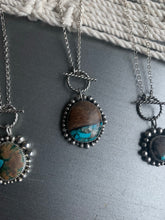 Load image into Gallery viewer, Large toggle turquoise inlay and wood cabochon pendant necklace
