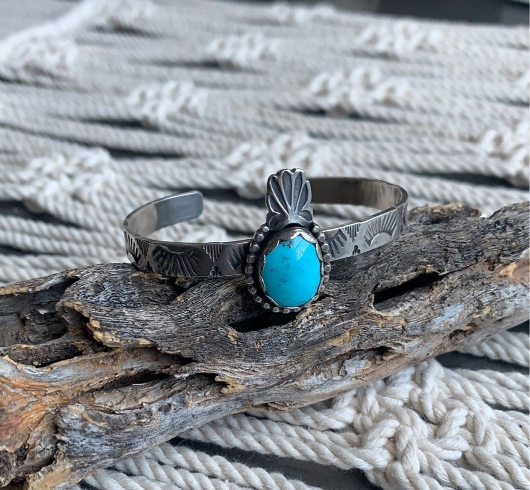 Turquoise fan and lash cuff bracelet