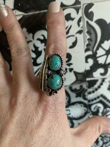 Double trouble turquoise leaf ring