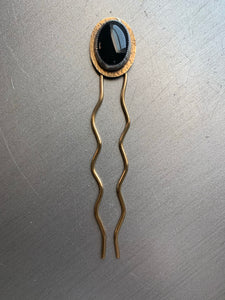 Black onyx brass hair pin