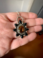 Load image into Gallery viewer, Mexican fire agate and black onyx cluster pendant necklace
