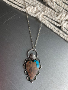 Large turquoise inlay and wood pendant necklace