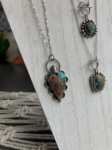 Large turquoise inlay and wood pendant necklace