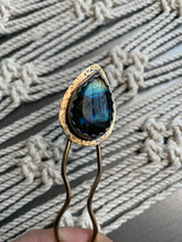 Load image into Gallery viewer, Labradorite tear brass hair pin
