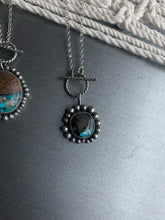 Load image into Gallery viewer, Mini toggle turquoise inlay and wood cabochon pendant necklace
