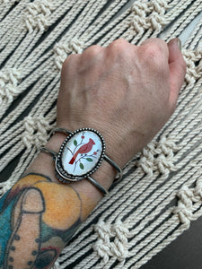 Vintage mother of pearl cardinal cuff bracelet